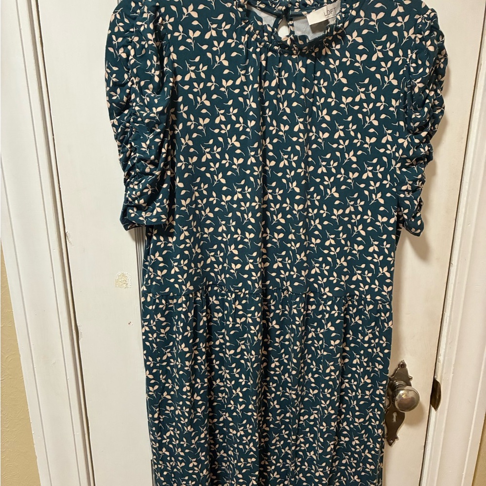 LOFT Teal and Cream Floral Dress